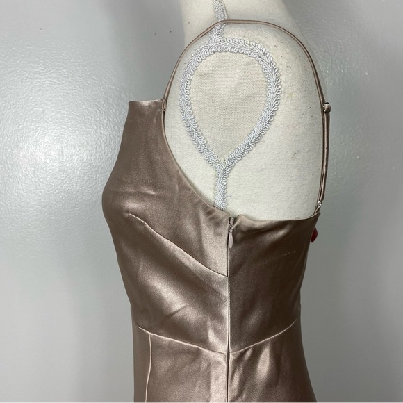 Birdy Grey Lisa Long Satin Dress Taupe Size 4  leg slit - Picture 6 of 12